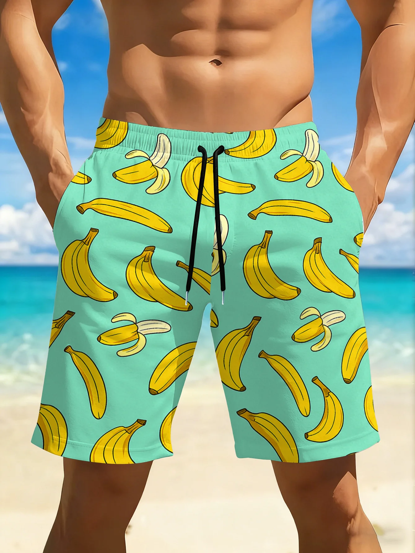 Swim Trunk Quick Dry - Men Banana Fruit Print Breathable Swim