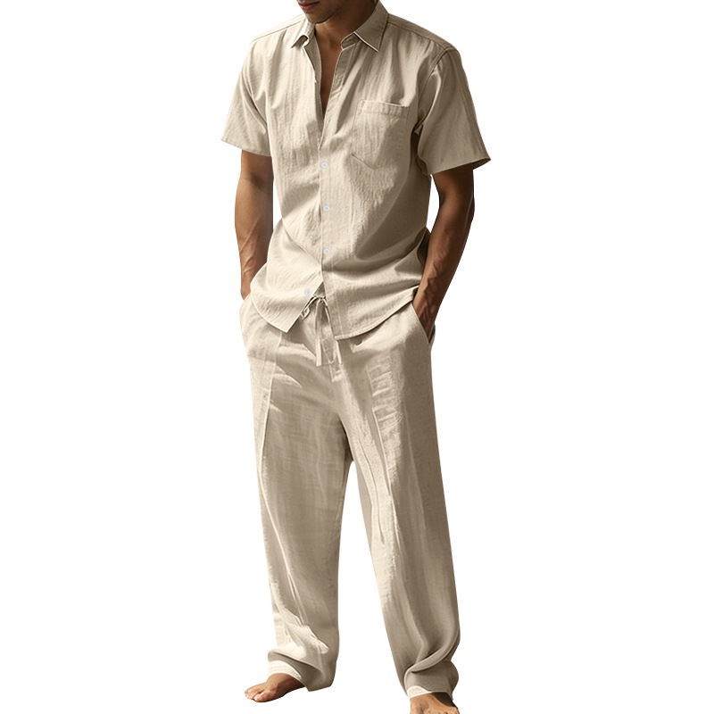 Summer Linen Lapel Short-Sleev - Short Linen Drawstring review and price