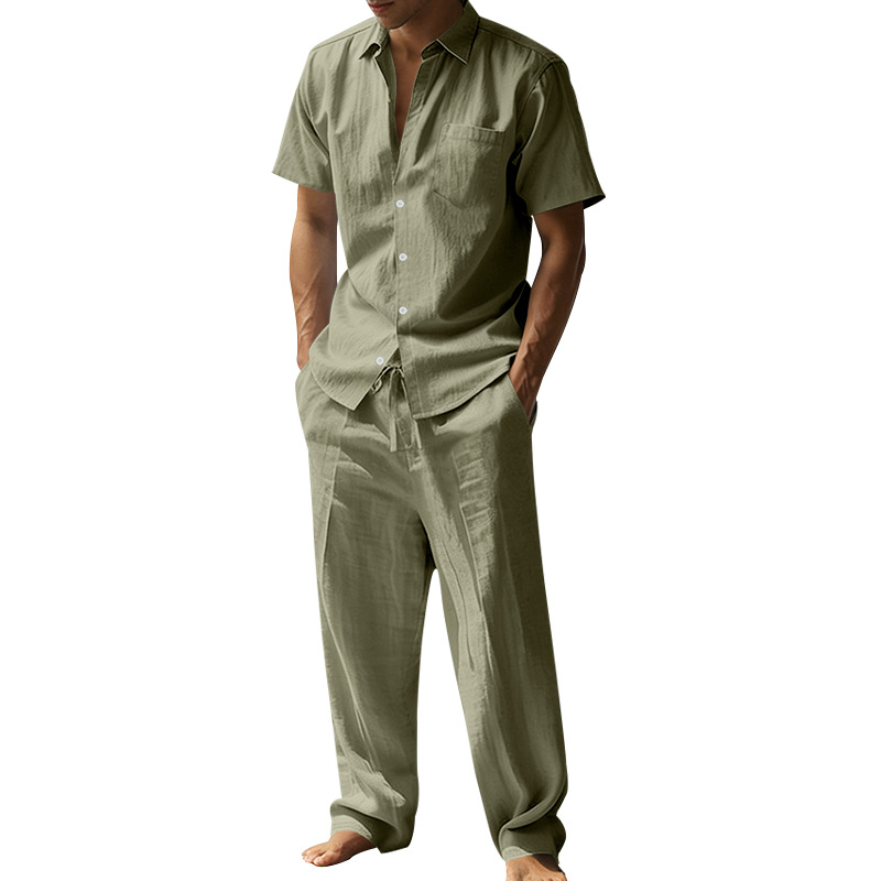 Summer Linen Lapel Short-Sleev - Short Linen Drawstring review and price